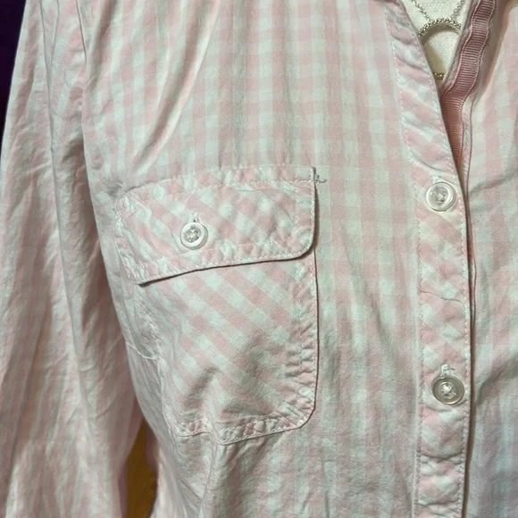 Pink gingham check blouse, sz M, C&B - Picture 2 of 7